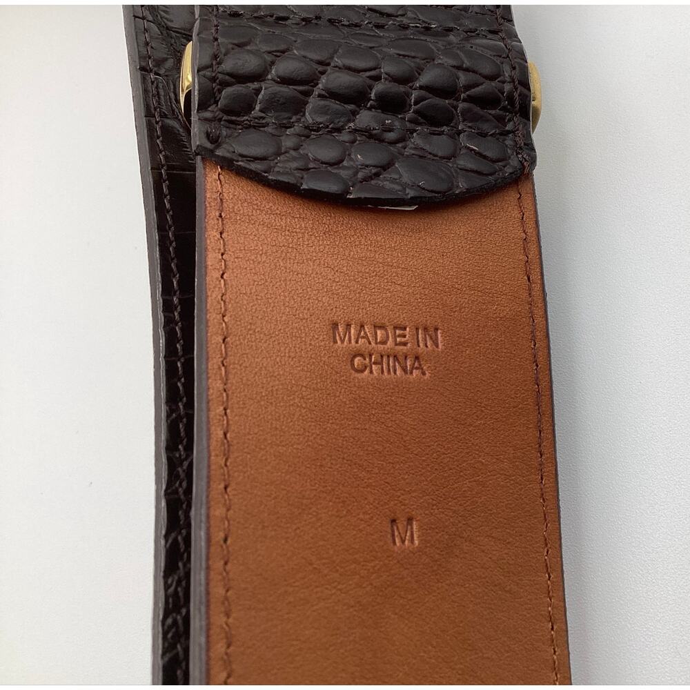 Ralph Lauren belt wide, croc-embossed leather gold-tone double-prong hardware M - Picture 7 of 9